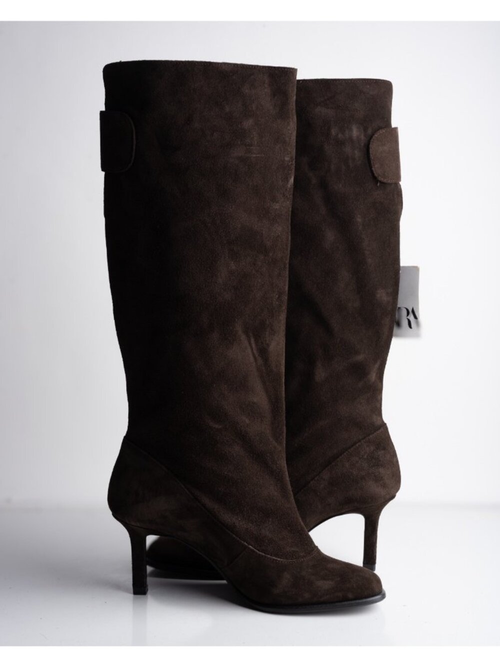 Zara Womens Suede Wide Leg Heeled Boots Brown Sz US 8 EU 39 1034/410 NWD - Picture 4 of 9